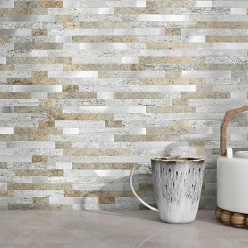 3D Stone Brick Peel and Stick Backsplash Tile Castle Brown 5pcs