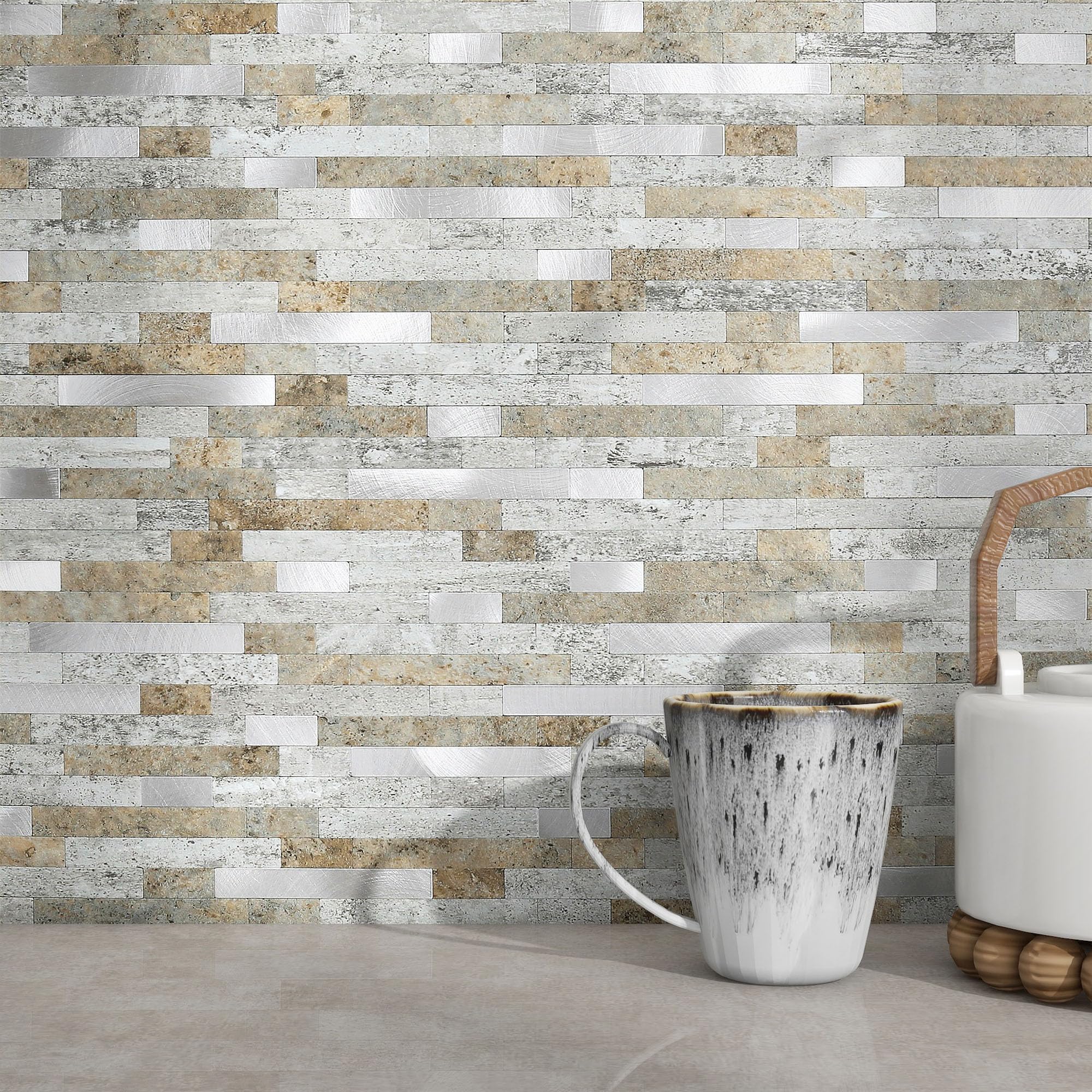 3D Brick Marble Tile Sticker Self-Adhesive Wall Panels for Kitchen Bathroom Decor Peel and Stick Tile Waterproof(Castle Brown,10sheets)