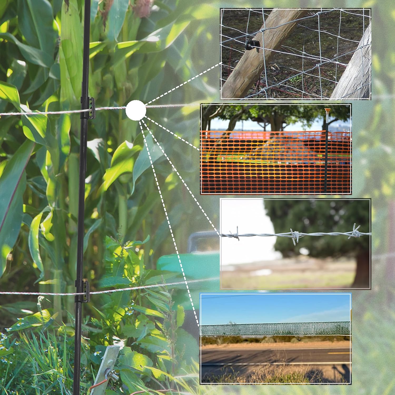 66 Inches High Fiberglass Step-in Electric Fence Portable Posts with Double Spikes - 40 Posts Come with 200 Clips