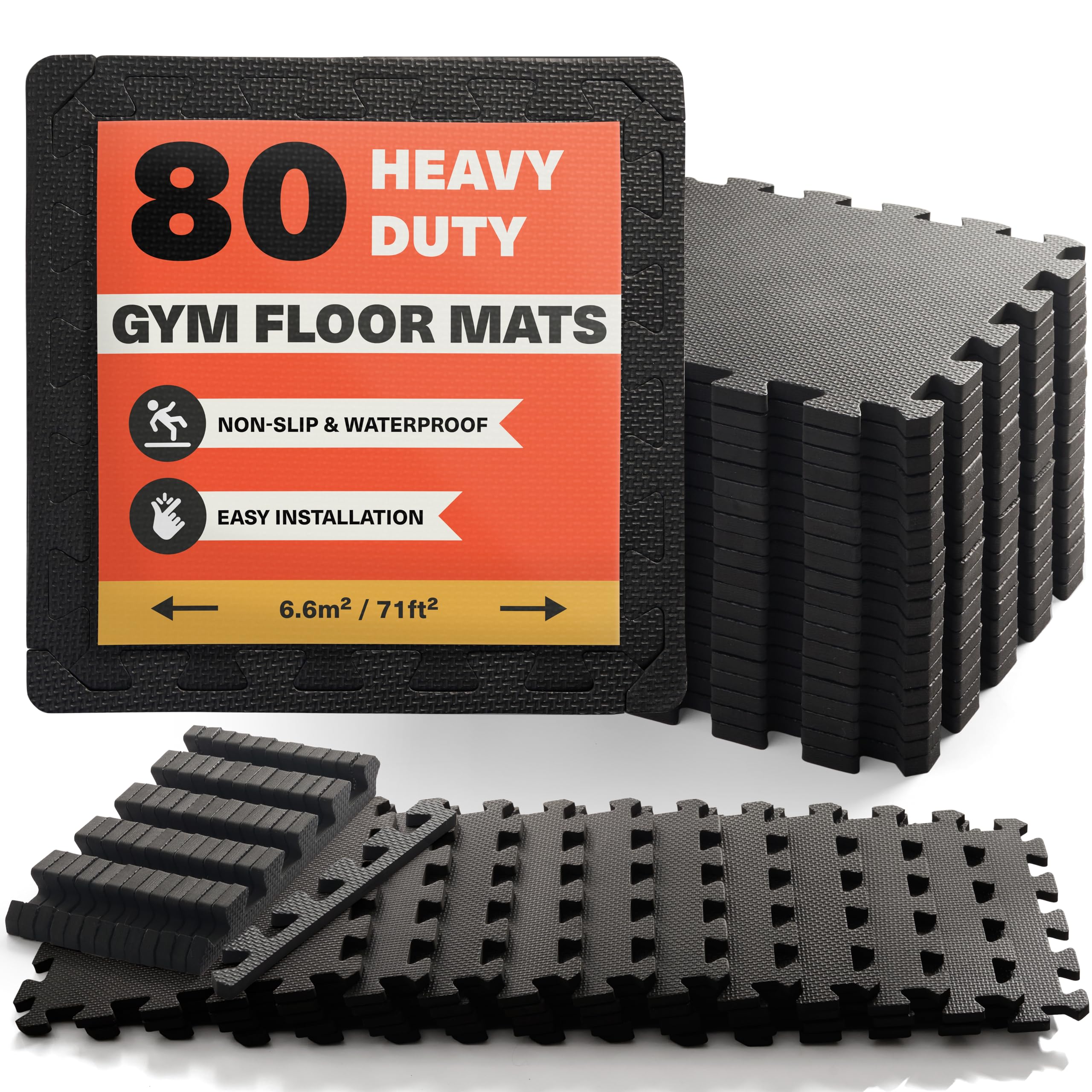 MATANA - 80 Pack Interlocking Foam Mats - Home Exercise, Gym, Garage Floor Tiles - 10mm Thick EVA Non-Slip Waterproof Mat Set - 30 x 30cm (6.6 m² / 71 ft²) — image 1