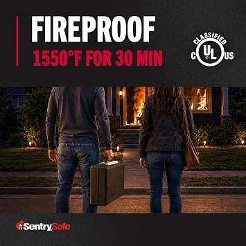 SentrySafe Fireproof Safe Box with Key Lock, Chest Safe with Carrying Handle to Secure Valuables and Jewelry, 0.25 Cubic Feet, 6.3 x 15.3 x 12.1 Inches, 1160