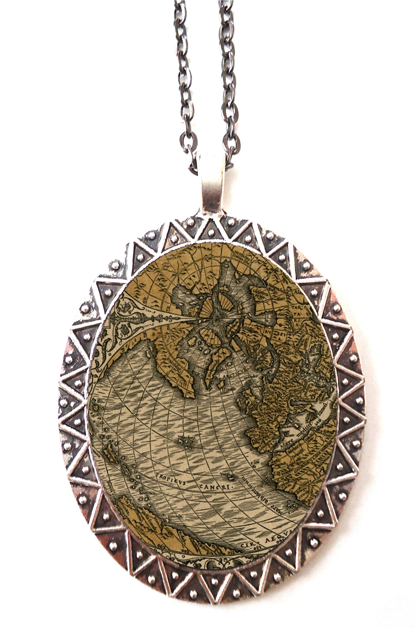 Old Map Necklace Pendant Antique Geography Image Cartography