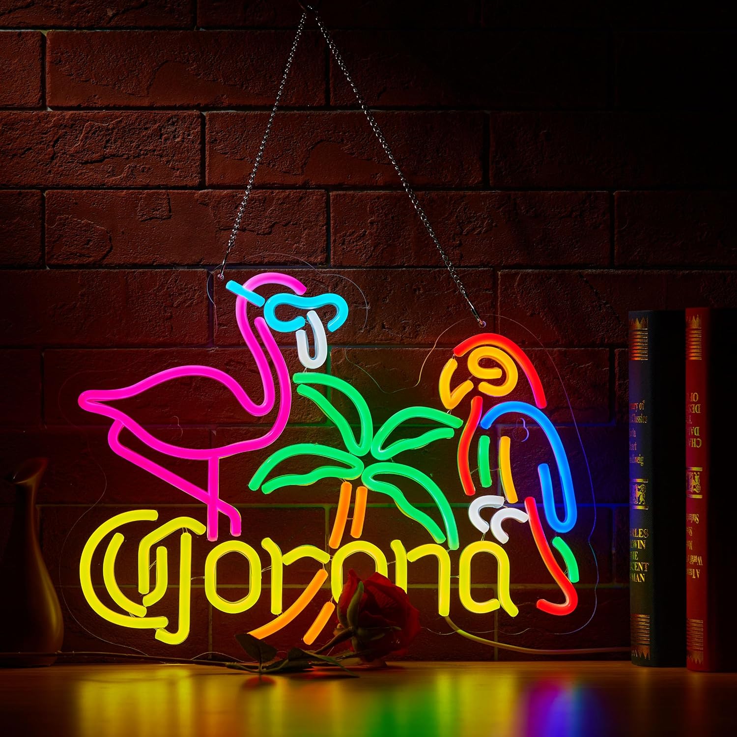Duoweoy Flamingo and Parrot Coro Neon Sign for Wall Décor Dimmable Beer Bar LED Man Cave Neon Light USB Powered Neon Art Signs Decor Gifts