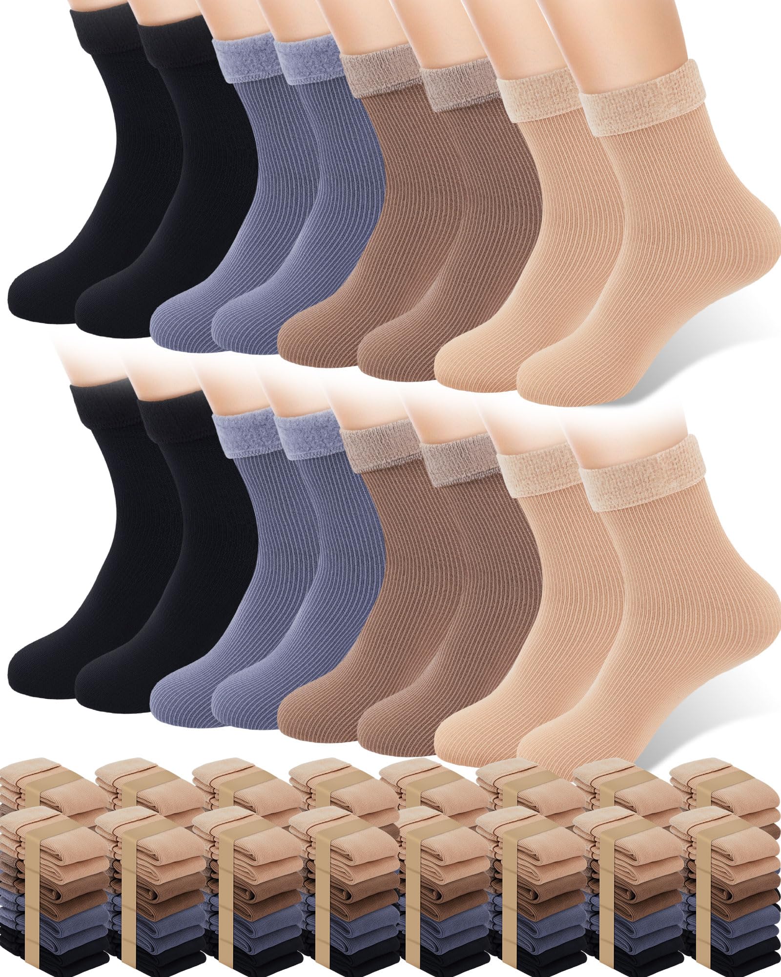 Xuhal 60 pares de calcetines térmicos cálidos de invierno a granel, calcetines gruesos con calefacción para mujeres y hombres, clima frío, senderismo