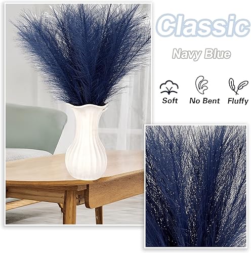 Miniatura 3 de Acfruits Decoración de hierba de las pampas azul marino, 30 piezas de 17 pulgadas de hierba de pampa sintética, arreglo floral de pompas y relleno