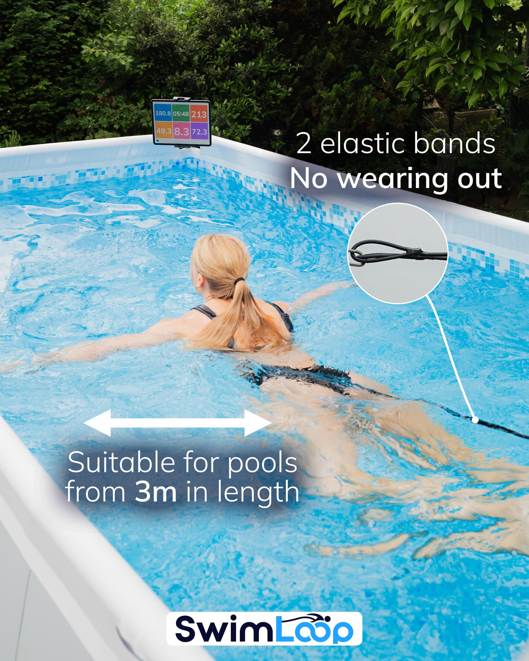 Cintura da nuoto premium con 2 x 2 m di fasce elastiche – Corda di trazione per piscina – Cintura addominale con fascia da nuoto per allenamento resistenza come una corrente controcorrente.