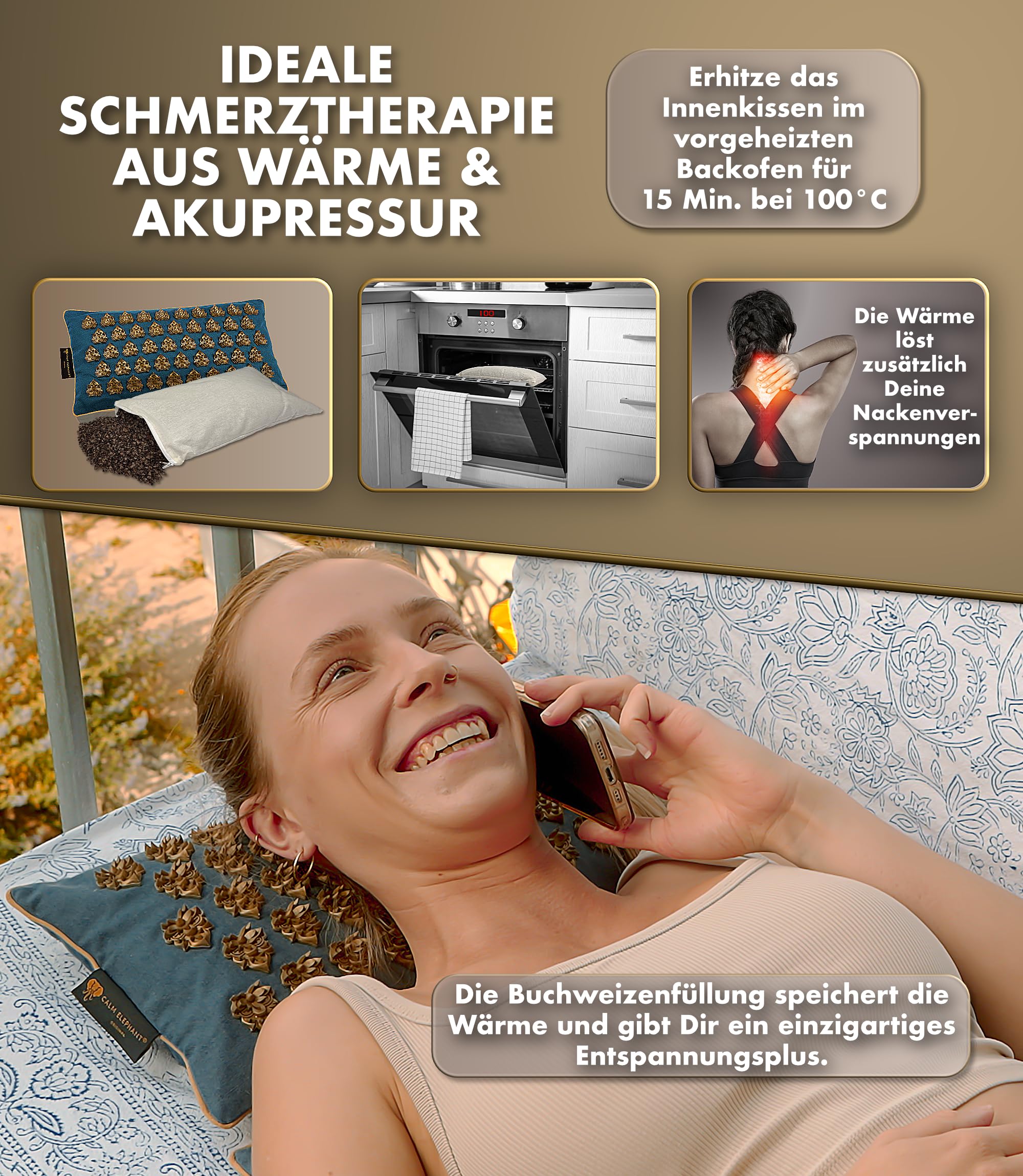 CALM ELEPHANT ORIGINAL® Akupressurmatte mit Kissen XXL Set MANDALA PRO 5-teilig Massagematte Rücken Akupunktur Matte blau