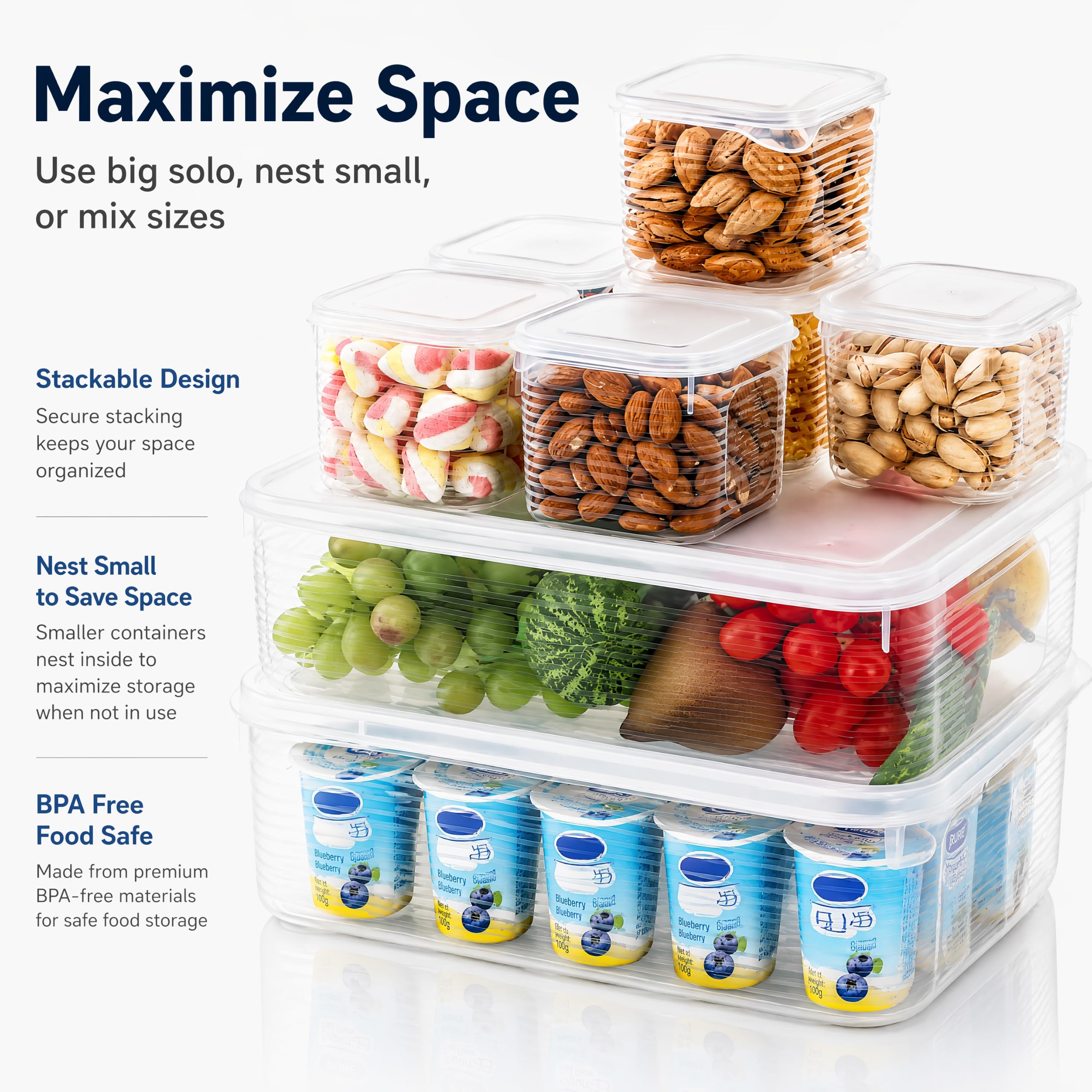 Confezione da 4 contenitori per insalata per frigorifero, contenitori per alimenti con coperchio, organizer per frigorifero diviso riutilizzabile, scatola per la preparazione dei pasti con 6