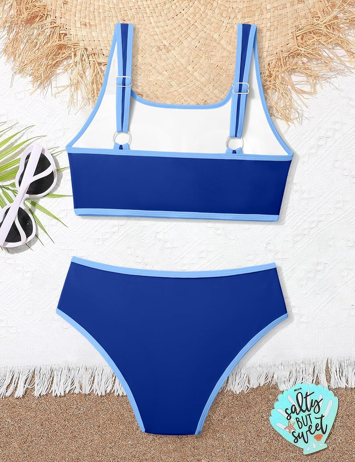 NECIOUS Teen Girls Swimsuits Two Piece Sporty Bikini Sets Color Contrast Trim Adjustable Straps Swimsuit with Chest Pad - Image 7