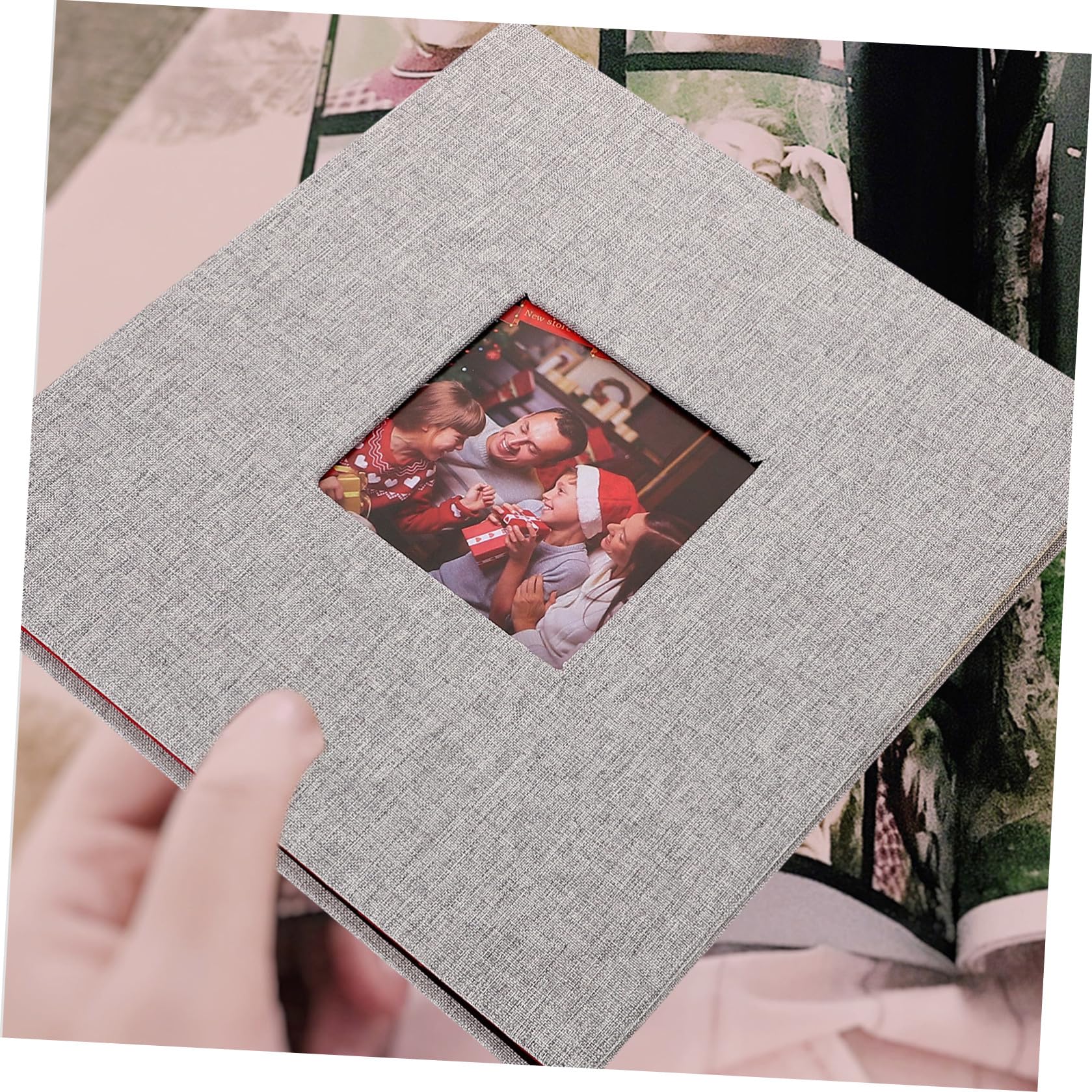 Yardwe Album Photo à Fenêtre Autocollant en Lin et Plastique, 20 Pages Adhésives avec Stylo et Raclette, Pratique pour Mariage et Stockage de Photos