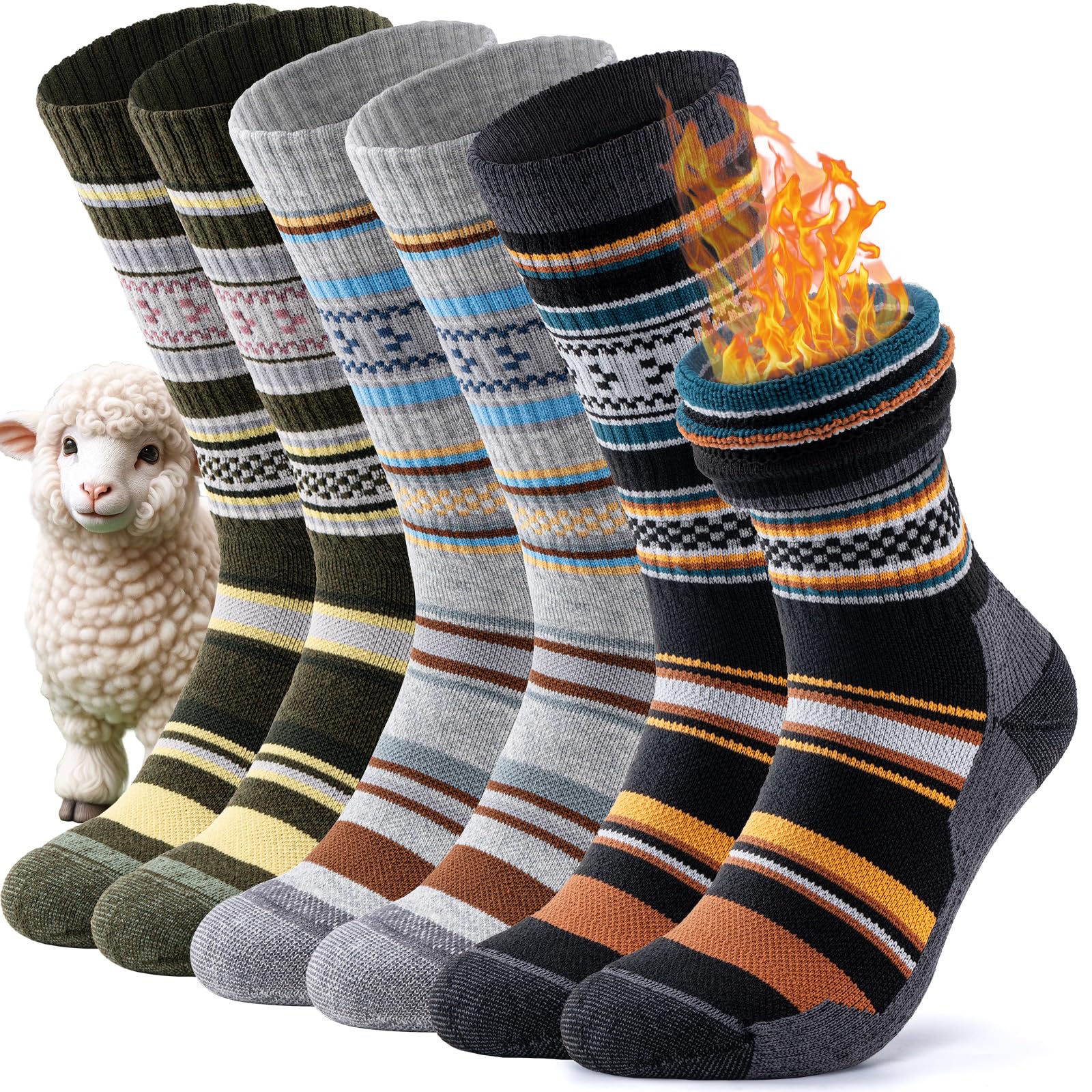 TANSTC Calze in Lana Merino, Calzini Invernali Classici, Traspiranti, per Uomo e Donna, Antiscivolo, Nero/Grigio/Colorato. 3 Paia, 35-38 39-42 43-46 47-50