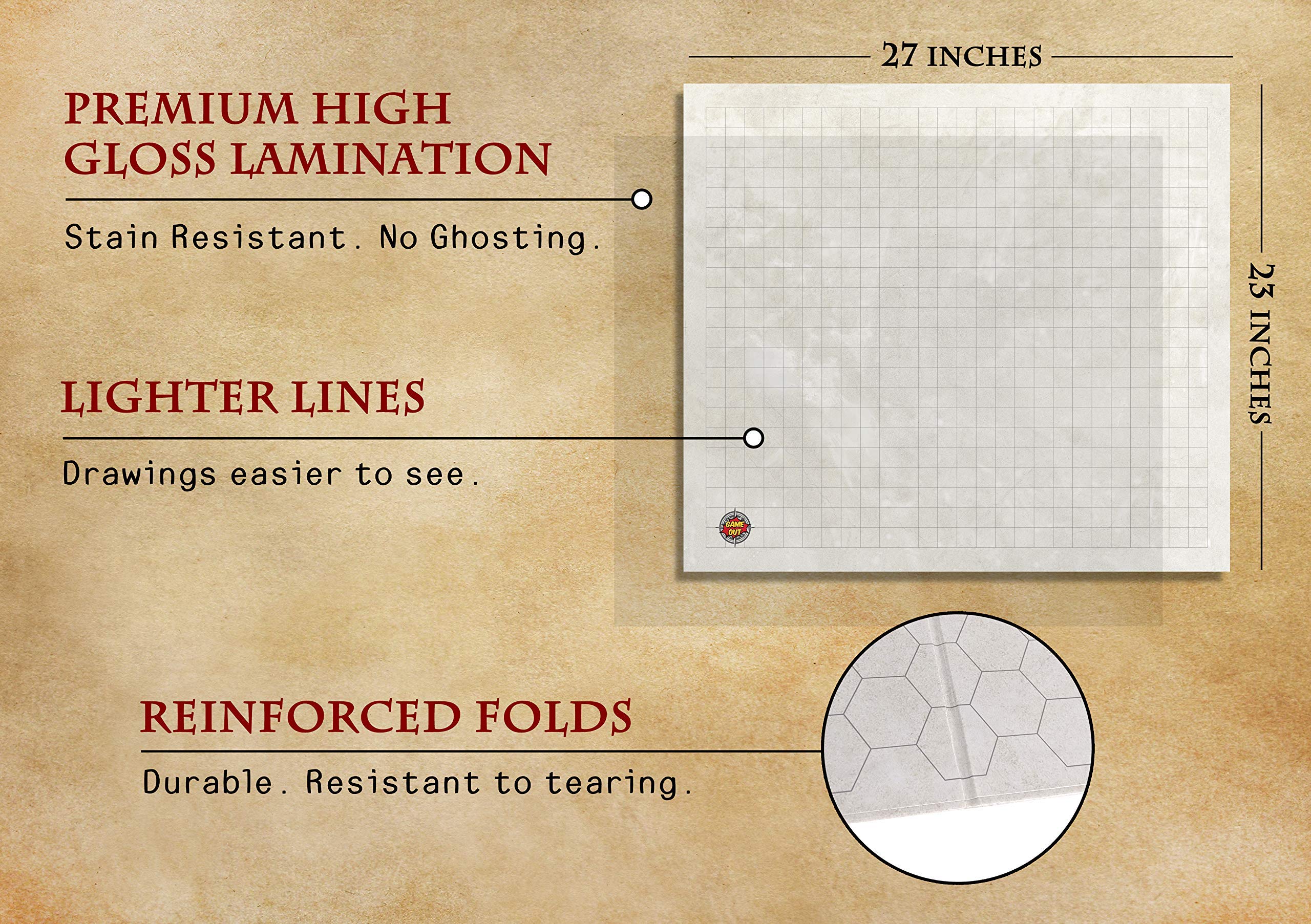 Foldable RPG Battle Grid Game Mat Set 27 x 23 inch FoldFlat