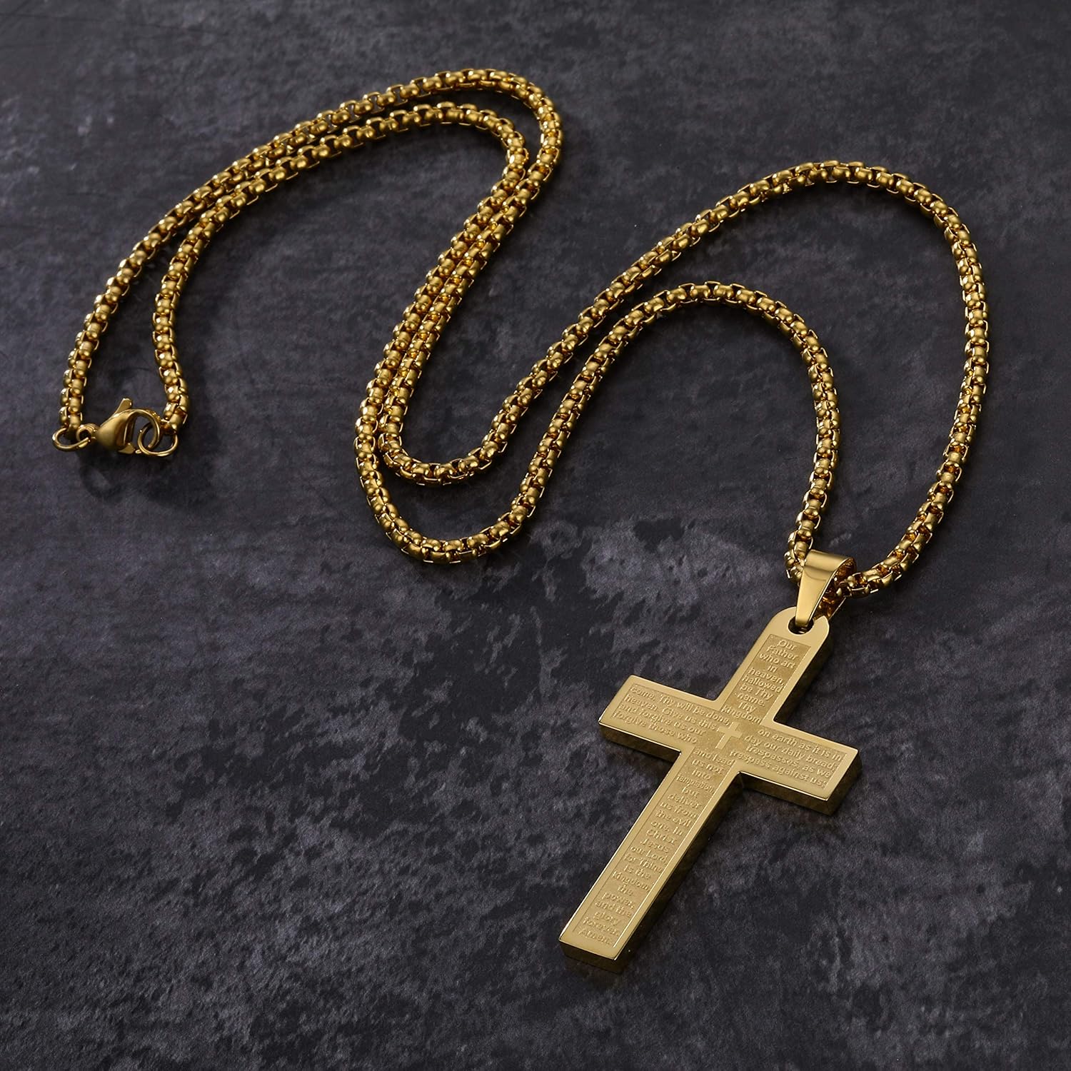 Rehoboth Men's Nail Lord's Prayer Cross Pendant Necklace for Men Women Stainless Steel Chain 24" - Image 4