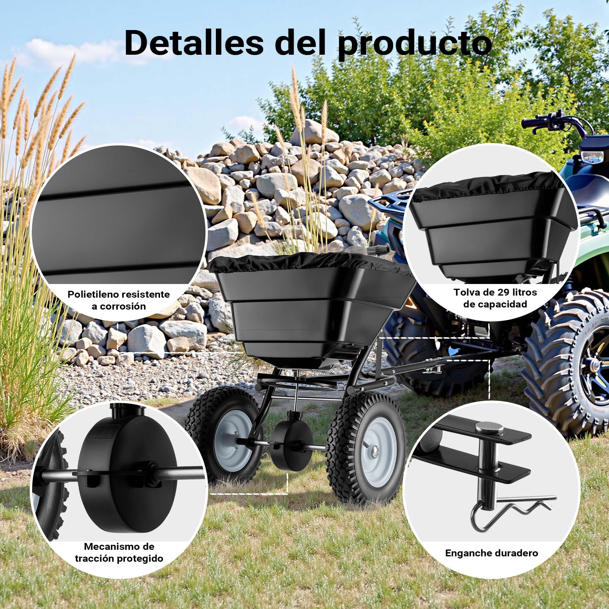 Esparcidor GT1507 Capacidad 29L Esparcidor Semillas, abono, Sal Accesorios jardinería Cuidado jardín