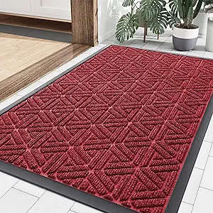 Smiry Front Door Mat Outside Entrance, Heavy Duty Natural Rubber Doormat, Trap Dirt and Moisture Easy Clean Low Profile Patio Porch Welcome Floor Mats for Entry, 36x24 Inch, Wine Red