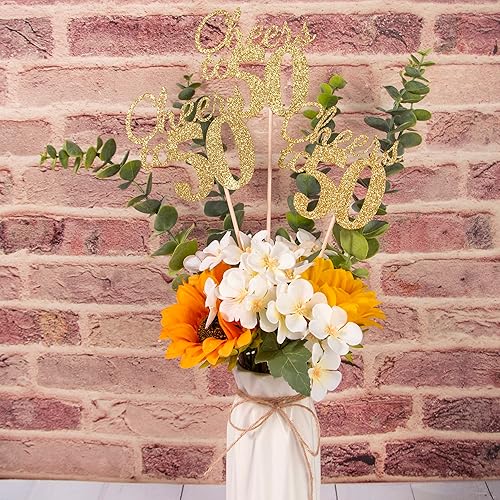 Miniatura 4 de Gexolenu Cheers to 50, paquete de 10 centros de mesa de cumpleaños número 50 con purpurina dorada de doble cara para mesas, decoraciones de mesa de