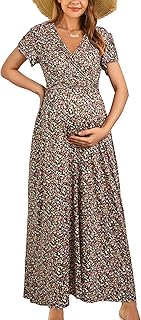 OUGES Maternity Maxi Dress Wrap V Neck Baby Shower Pregnancy Dresses for...
