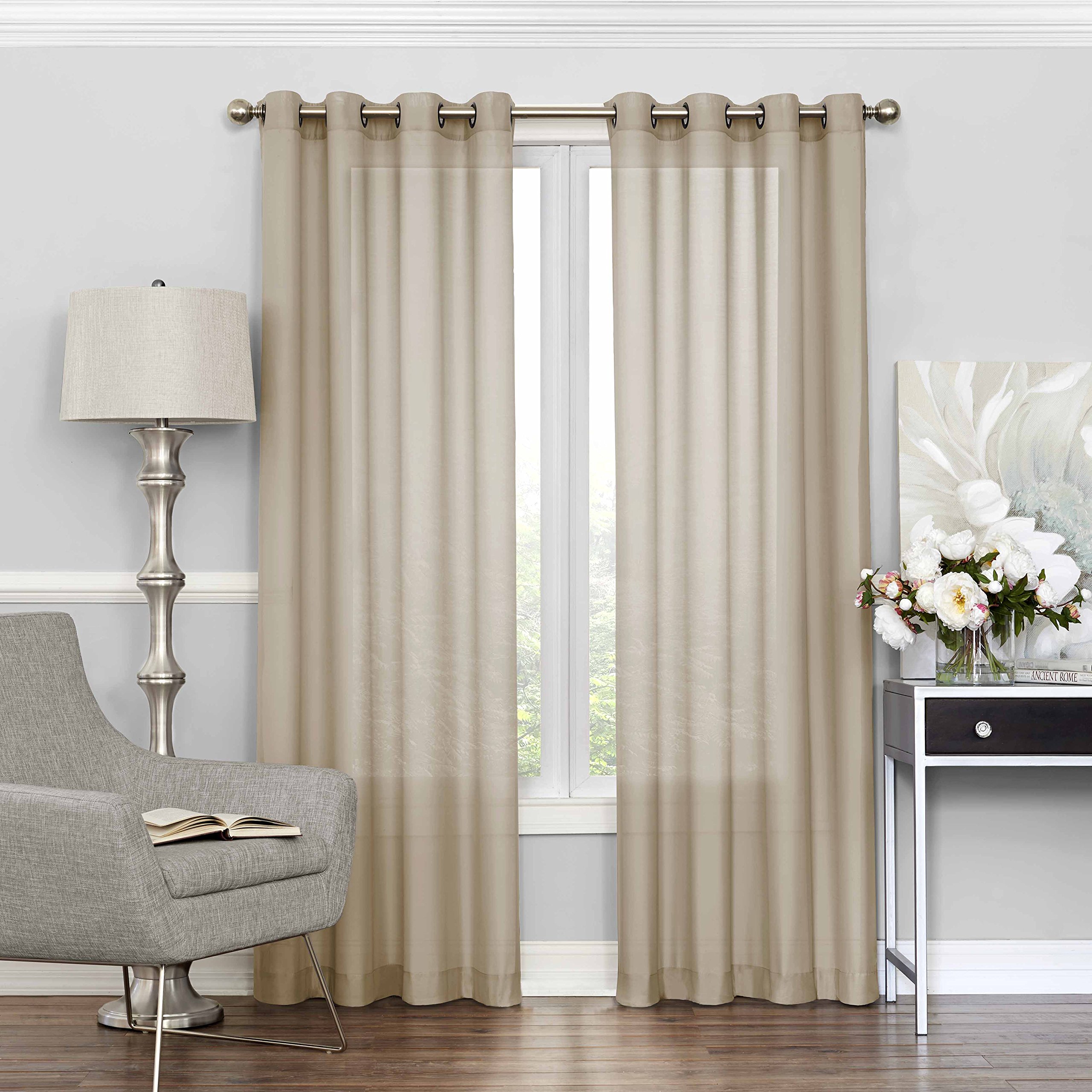 ECLIPSE Sheer Bedroom-Liberty 52" x 84" Light Filtering Grommet Top Single Window Panel Curtain Living Room, Ecru