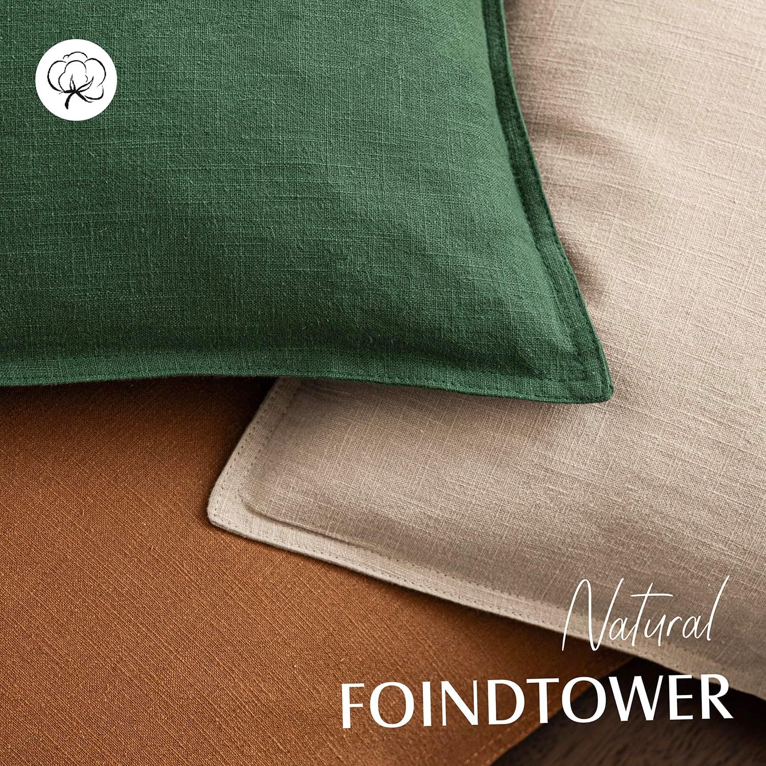 Foindtower Linen Solid Decorative Throw Pillow Covers 20x20 Inch Pine Green image 4