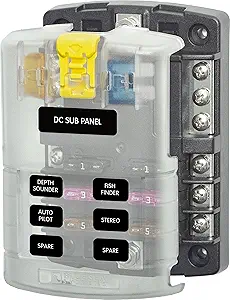 Blue Sea Systems 5025 ST Blade Fuse Block 6 Circuit with Ground and Cover