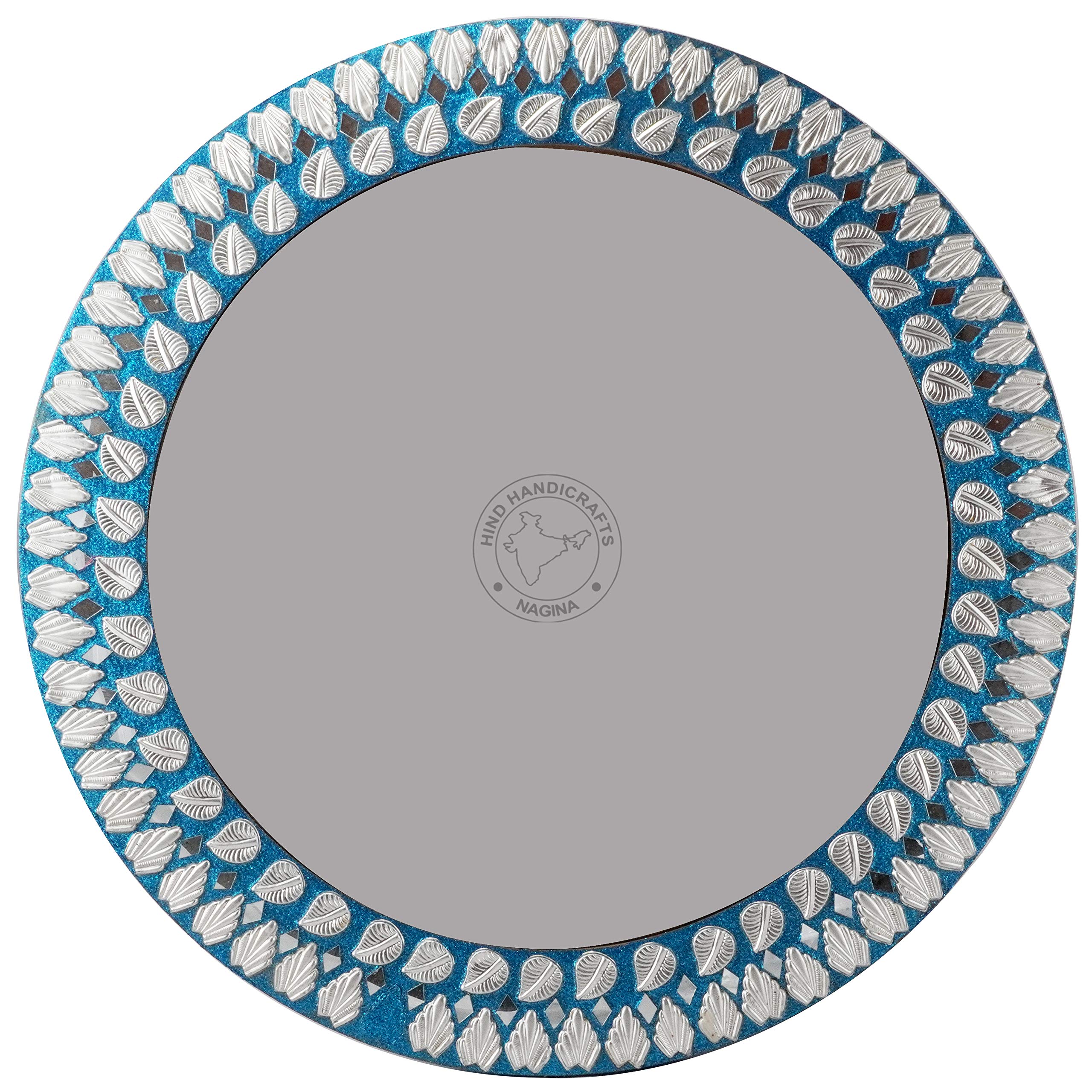 Miroir mural rond turquoise de 41cm avec cadre en métal pour entrée et salon