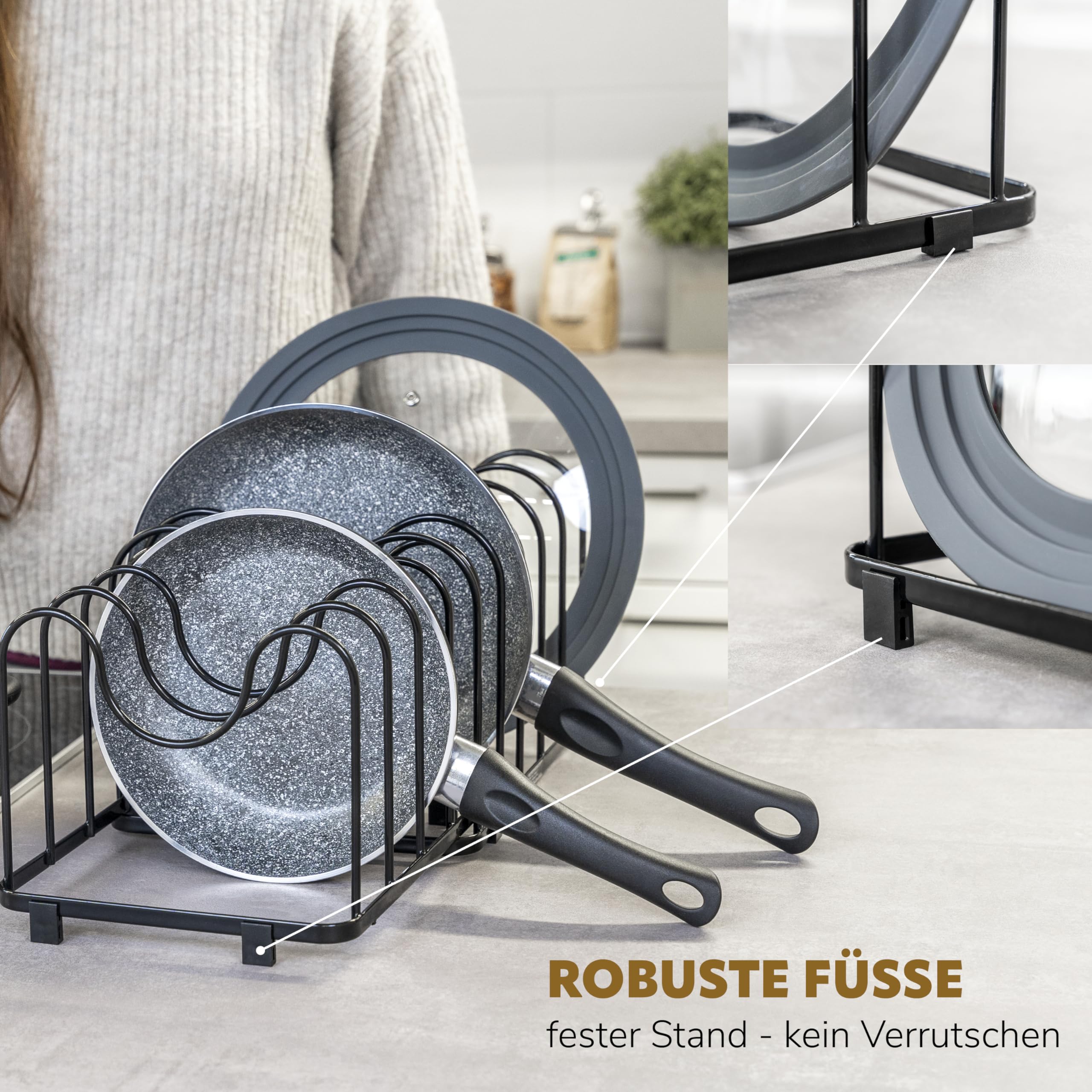 Supports Pour Couvercles De Casseroles - Lot De 2 Extensibles 9 Compartiments - Rangement Vertical Cuisine Noir