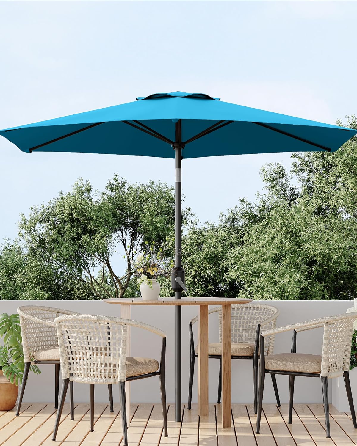 7.5 ft Outdoor Patio Umbrella, Outdoor Table Umbrella, Market Umbrella With Push Button Tilt and Crank, 6 Sturdy Ribs UV Protection Waterproof for Garden, Deck, Backyard, Pool, Turquoise Blue