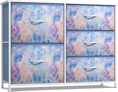 Miniatura 15 de Sorbus Cómoda para niños con 5 cajones - Unidad organizadora de cajonera con marco de acero, parte superior de madera y asas, contenedores de tela