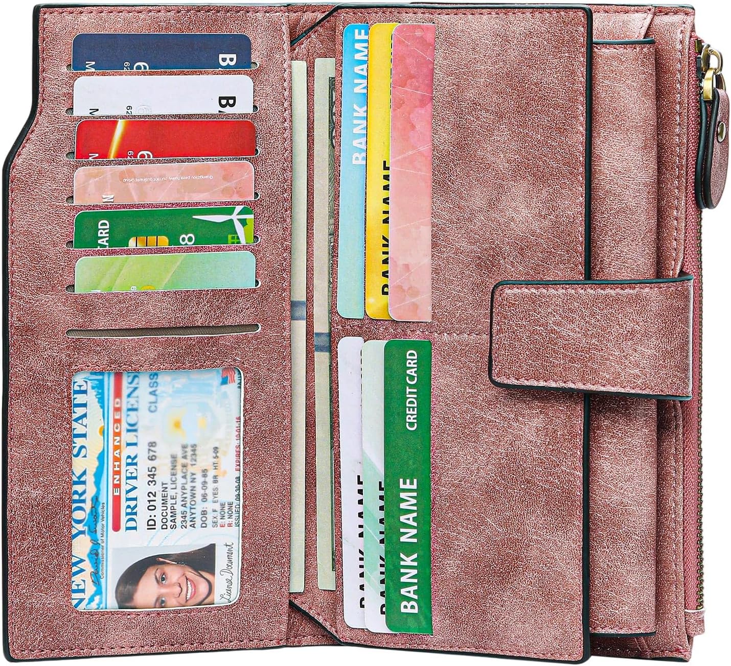 SENDEFN Women Leather Wallets RFID Blocking Clutch Card Holder Ladies Purse with Zipper Pocket - Image 2