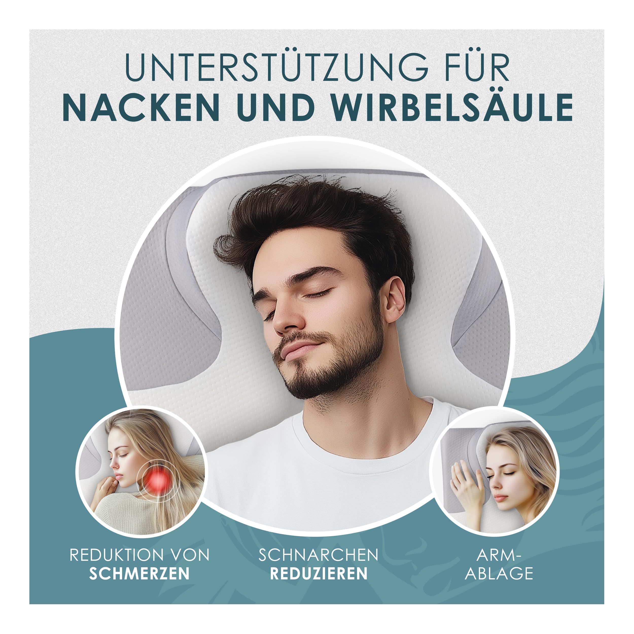 Almohada ortopédica de espuma viscoelástica IGR, 1 unidad | Almohada ergonómica antironquidos, certificado IGR, para todo tipo de sueño