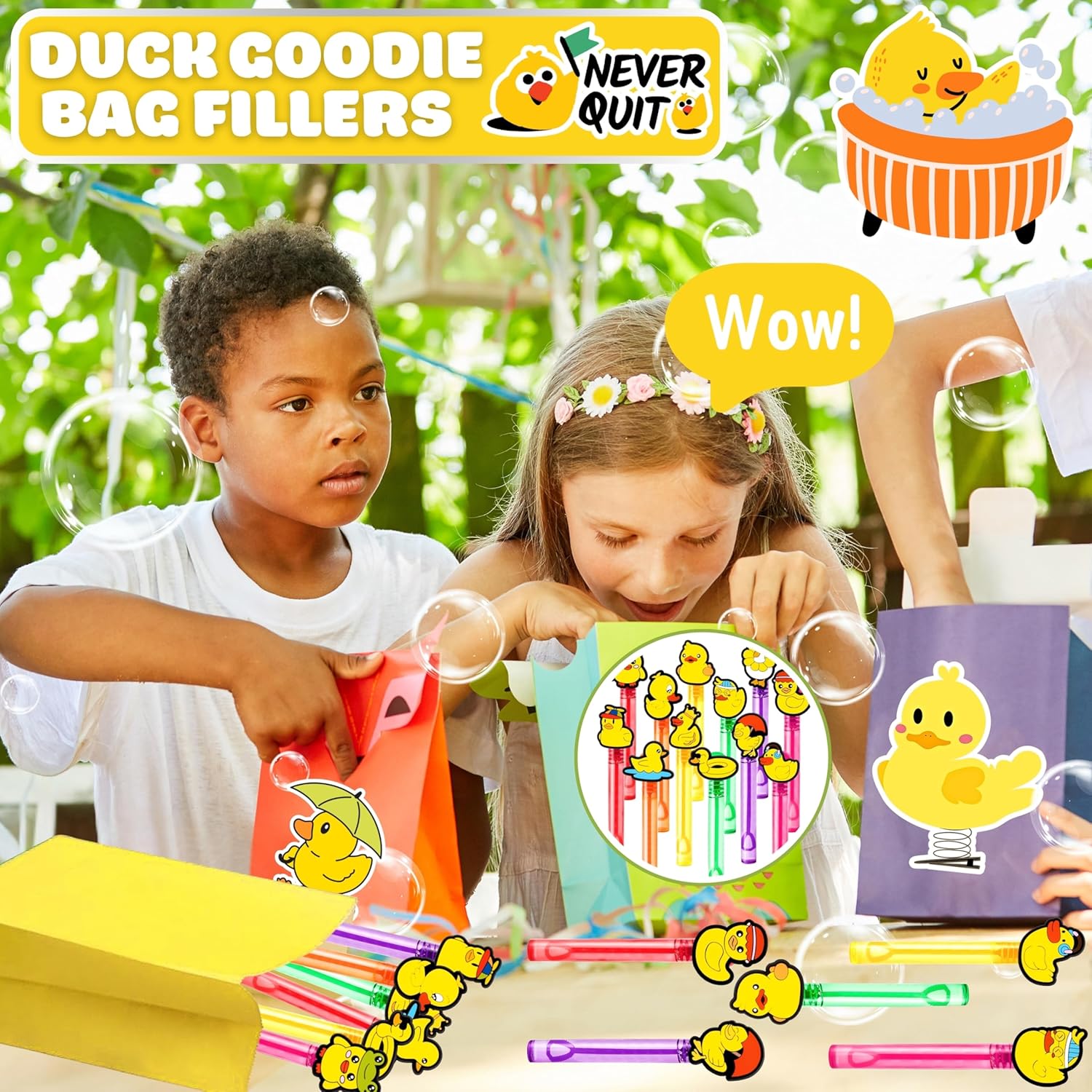 Duck Party Favors for Kids – 24PCS Cute Yellow Duck Bubble Wands, Great for Birthday Supplies, Pinata Fillers, Goodie Bags & Classroom Rewards