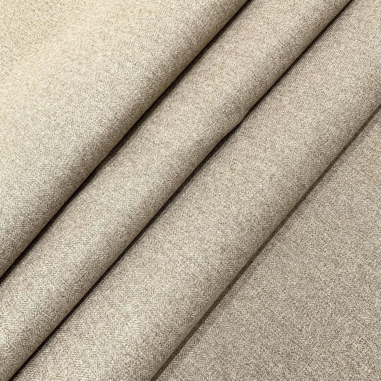 Luxury Tweed Faux Wool, Fire Retardant, Chevron Herringbone Upholstery Fabric, 140cm Wide, Sold by The Metre (Sand)