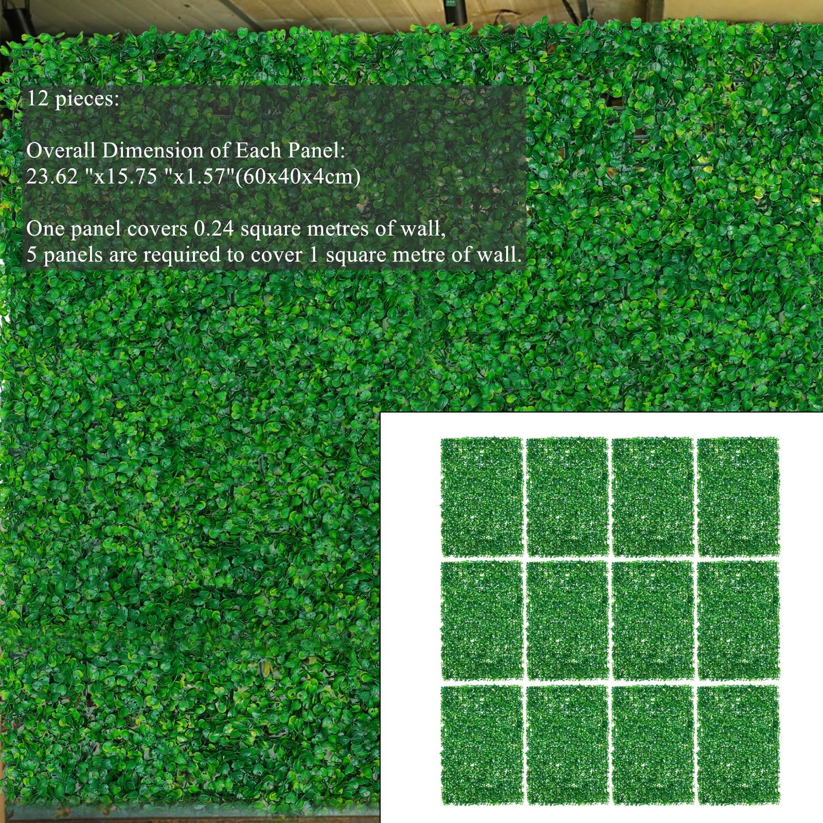 12 pezzi di piante artificiali da parete 40x60cm impermeabili, pannello di tappeto artificiale parete di piante, protezione della vista rinverdimento delle pareti recinzioni decorative per balcone