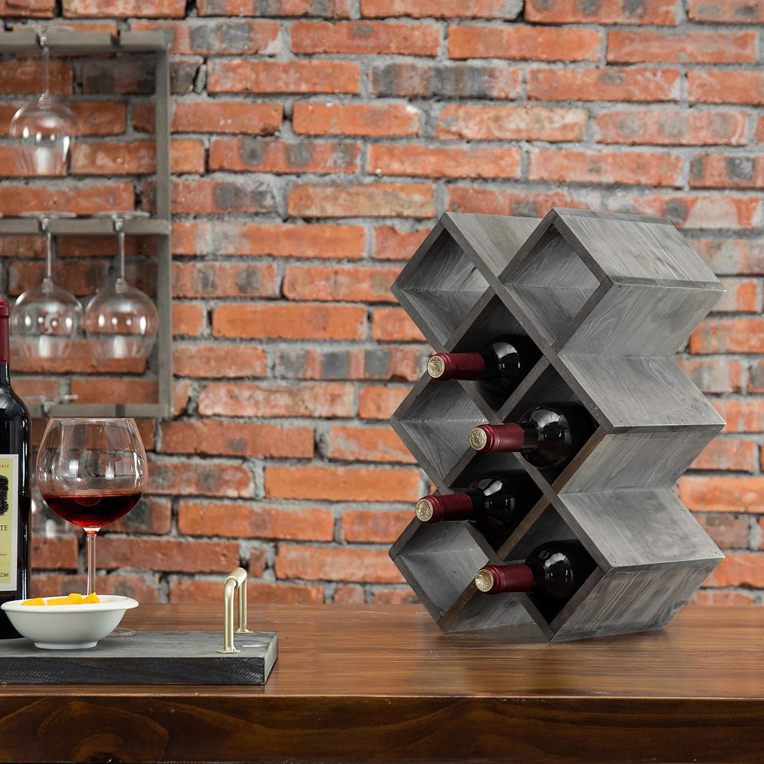 Buу 1 gеt 1 MyGift 8-Bottle Countertop Vintage Gray Wood Geometric Design Wine Bottle Storage and Organizer Rack