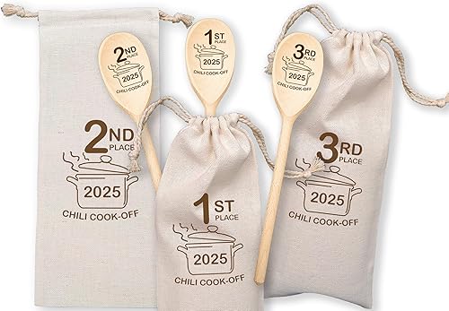 Miniatura 10 de Chili Cook Off Wooden Spoons Set Of 3 Chili Cook-Off Awards Champion Winner Event Prize Home Gifts Personalized Cook Off Trophy (3 Spoons)