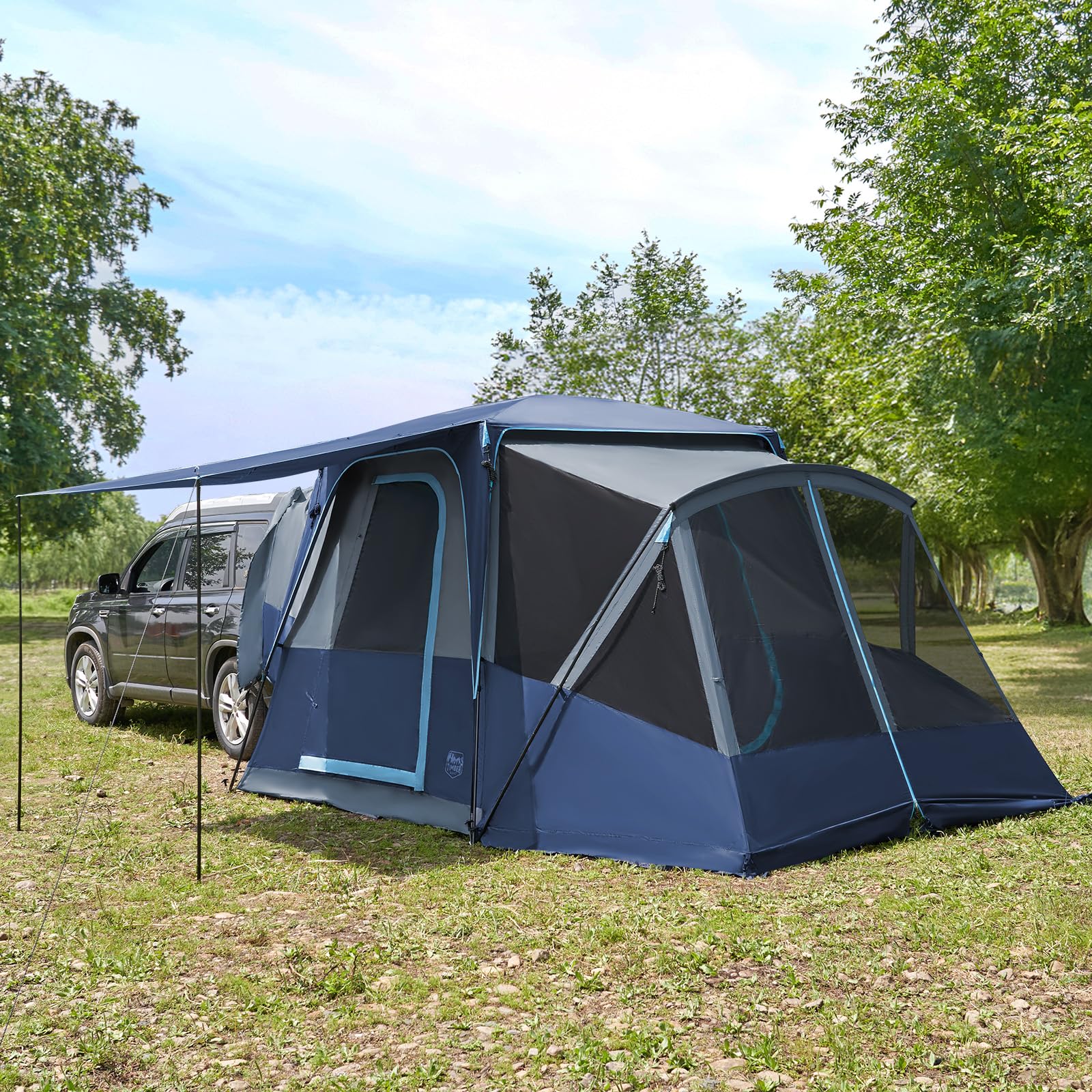 TIMBER RIDGE Tenda posteriore per 5 persone con veranda e tettoia, tenda da campeggio SUV per furgone o auto, inclusa copertura antipioggia e borsa portaoggetti, 397 cm x 305 cm x 220 cm