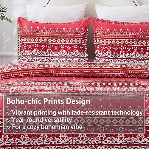 Miniatura 9 de Vaulia Juego de ropa de cama bohemio con diseño de patrones exóticos, juego de funda de edredón de microfibra ligera, tamaño Queen, color