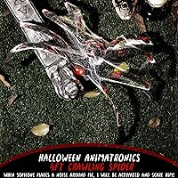 Vista 6 de Decoración de araña animatrónica de Halloween de 4 pies, araña animada para caminar de 48 pulgadas con sonido y luz activada, movimiento aterrador