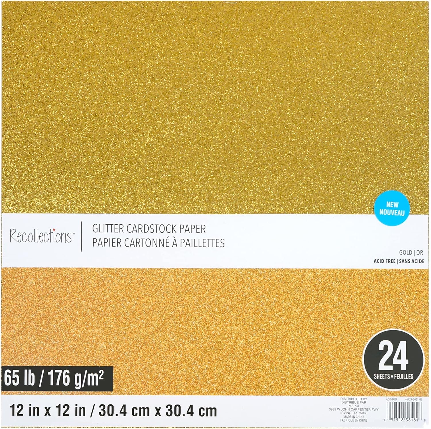 Recollections 24 Sheets Glitter Black 12” x 12” Cardstock Paper Pack - Acid and Lignin Free Paper for Scrapbooks, Arts & Crafts - 1 Pack