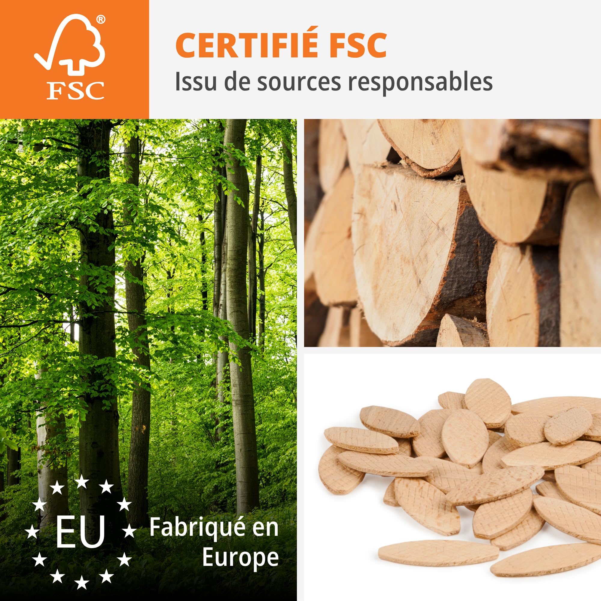 WFix Lamelles d’assemblage Assortiment en bois 0 10 20, 500 pièces,hêtre massif FSC, pour rainure 4 mm, assemblages bois précis pour meubles, cadres et onglets, triées par taille