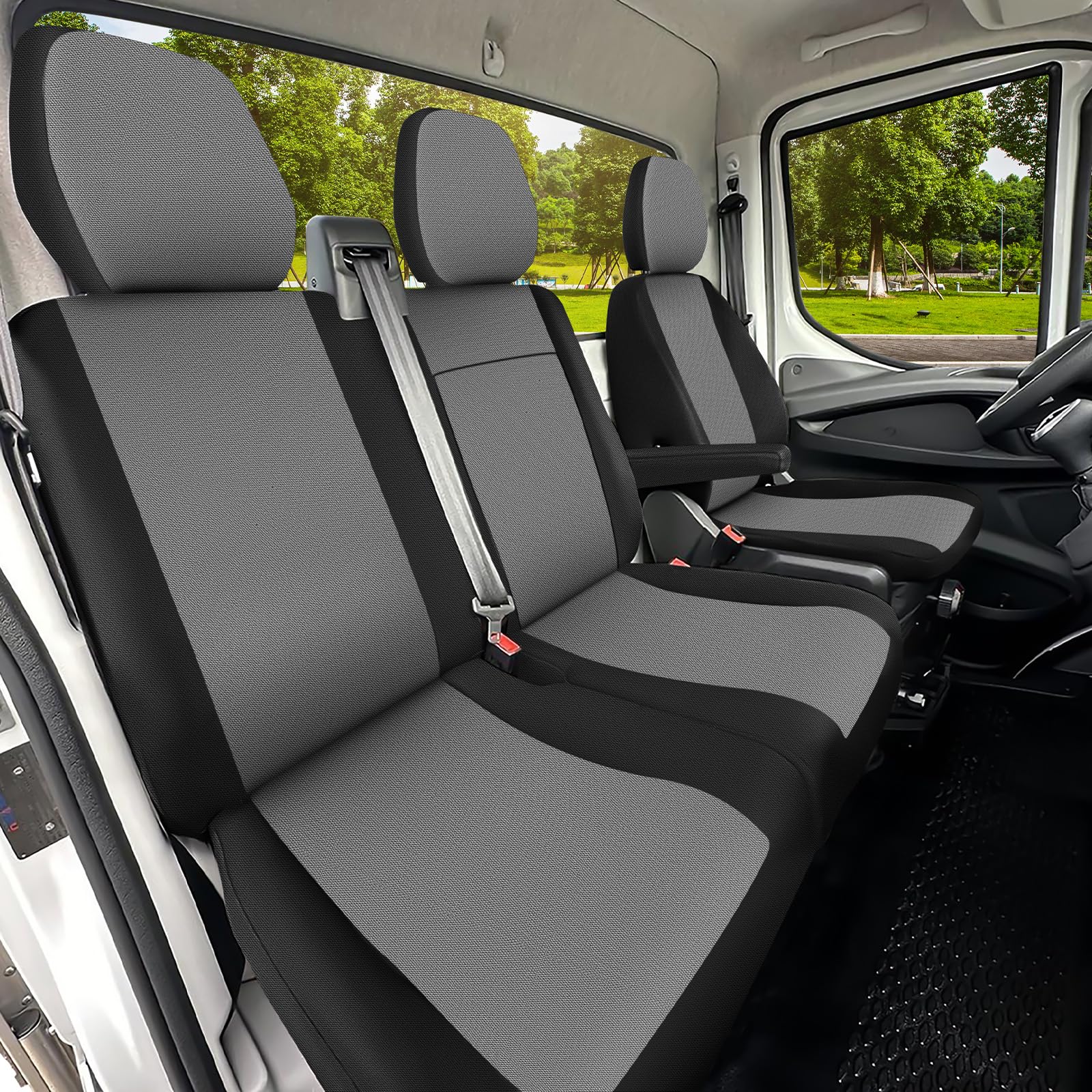 Sitzbezüge Auto für Iveco Daily VI 2014-2025 -2+1- Erste Reihe | Vordersitze Sitzbezug Autositzbezüge Auto-Sitzschoner Schonbezüge Sitzauflagen, Schwarz & Dunkelgrau
