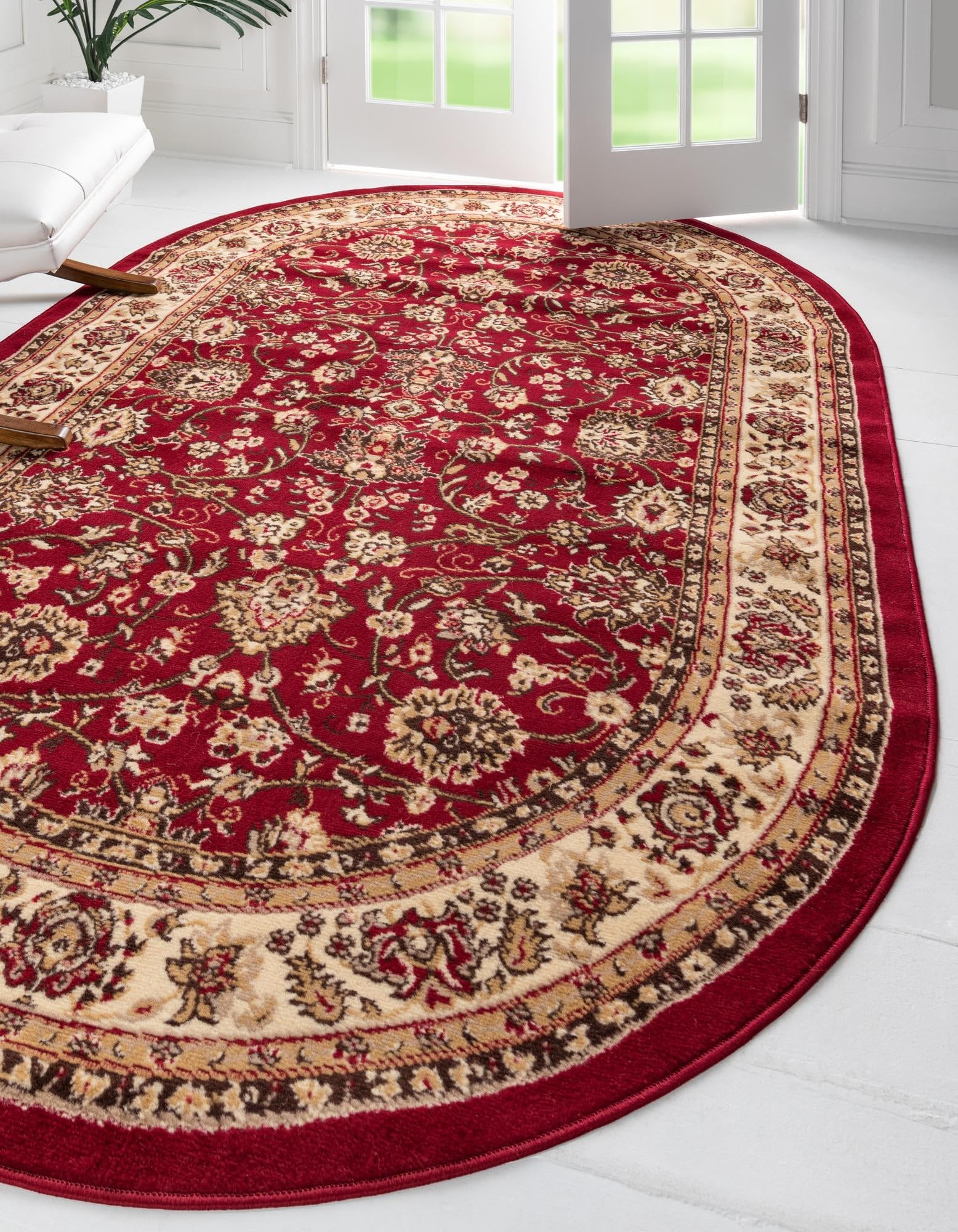 Unique Loom Sialk Hill Collection Area Rug - Washington (7' 11" x 10' Oval Burgundy/Cream)