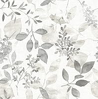 NuWallpaper NUS3144 Breezy Grey Peel & Stick Wallpaper - Removable Botanical Silhouette, 20.5x18ft Roll, 30.75 sq ft Coverage