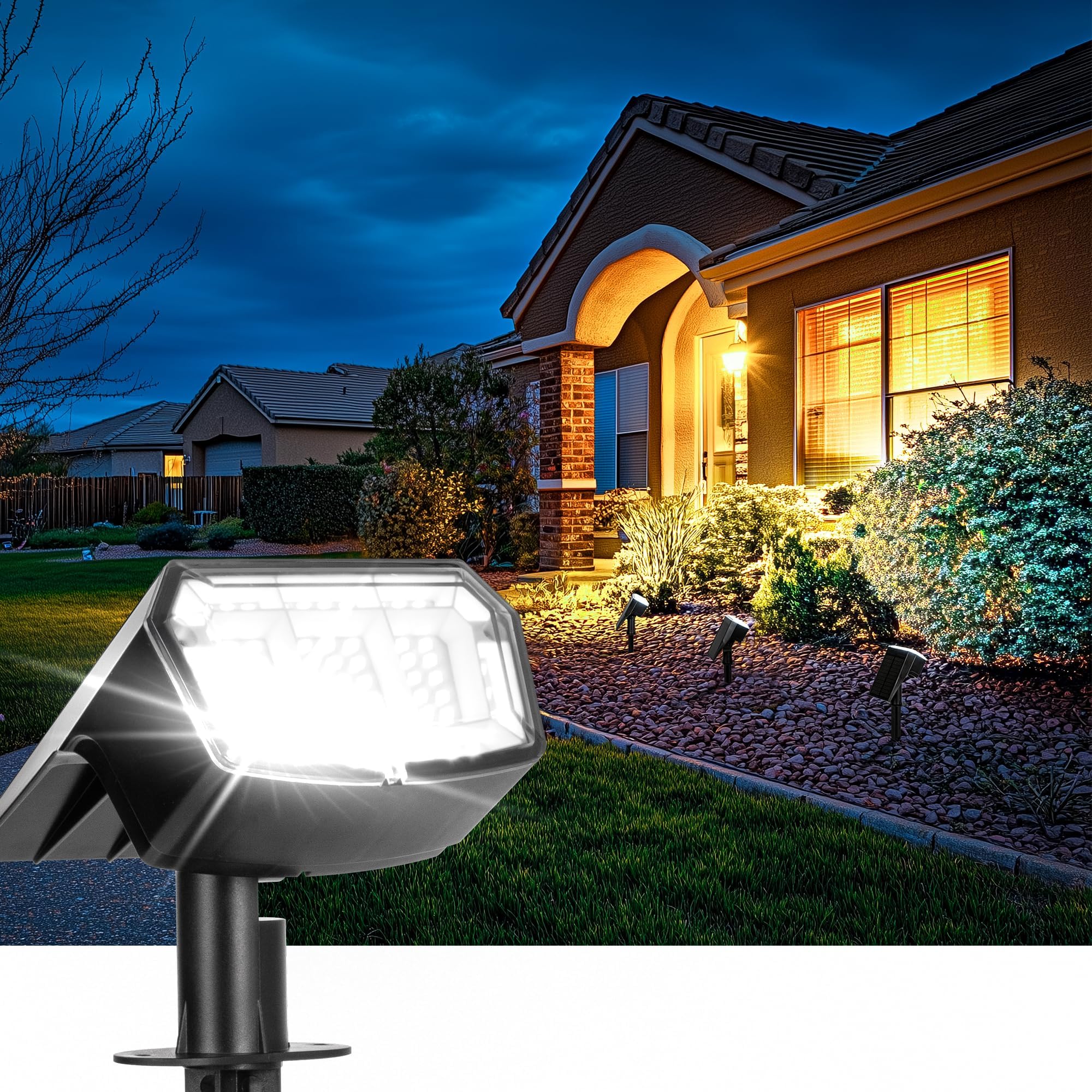 AUDERWIN Solar Spot Lights Outdoor 63 LED 3 Lighting,Waterproof IP65 Modes Spotlights for Outside Yard Garagen Landscape Lights 4 Pack (Cool White)