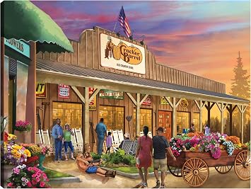 Fine Art Canvas Cracker Barrel Canvas Wall Decor by Artist Grateful Licensing Studio for Living Room, Bedroom, Bathroom, Kitchen, Office, Bar, Dining & Guest Room - Ready to Hang - 28 in x 21 in