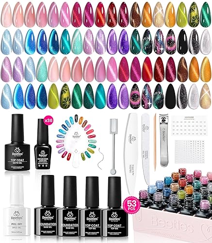Beetles Cat Eye Gel Nail Polish Set - 36 Colors Gift Spree Red Purple Brown Green Burgundy Magnetic Christmas Gel Polish Kit Base Glossy Matte Top Coat Soak off UV DIY Salon Nail Art Gift for Women