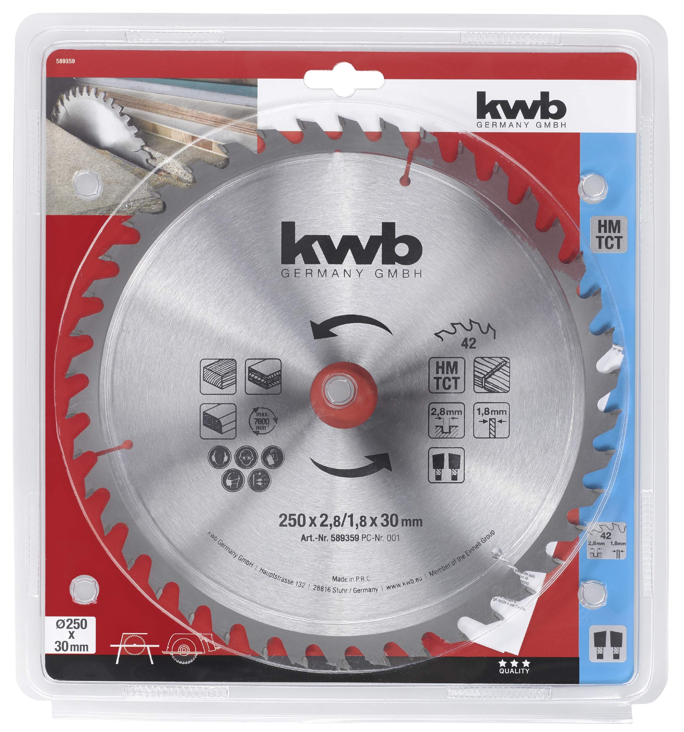 kwb Brzeszczot piły tarczowej BAU 250 x 30 – zęby wymienne do średnich cięć – Z-42 zęby – uniwersalne zastosowanie – brzeszczot do pilarek stołowych