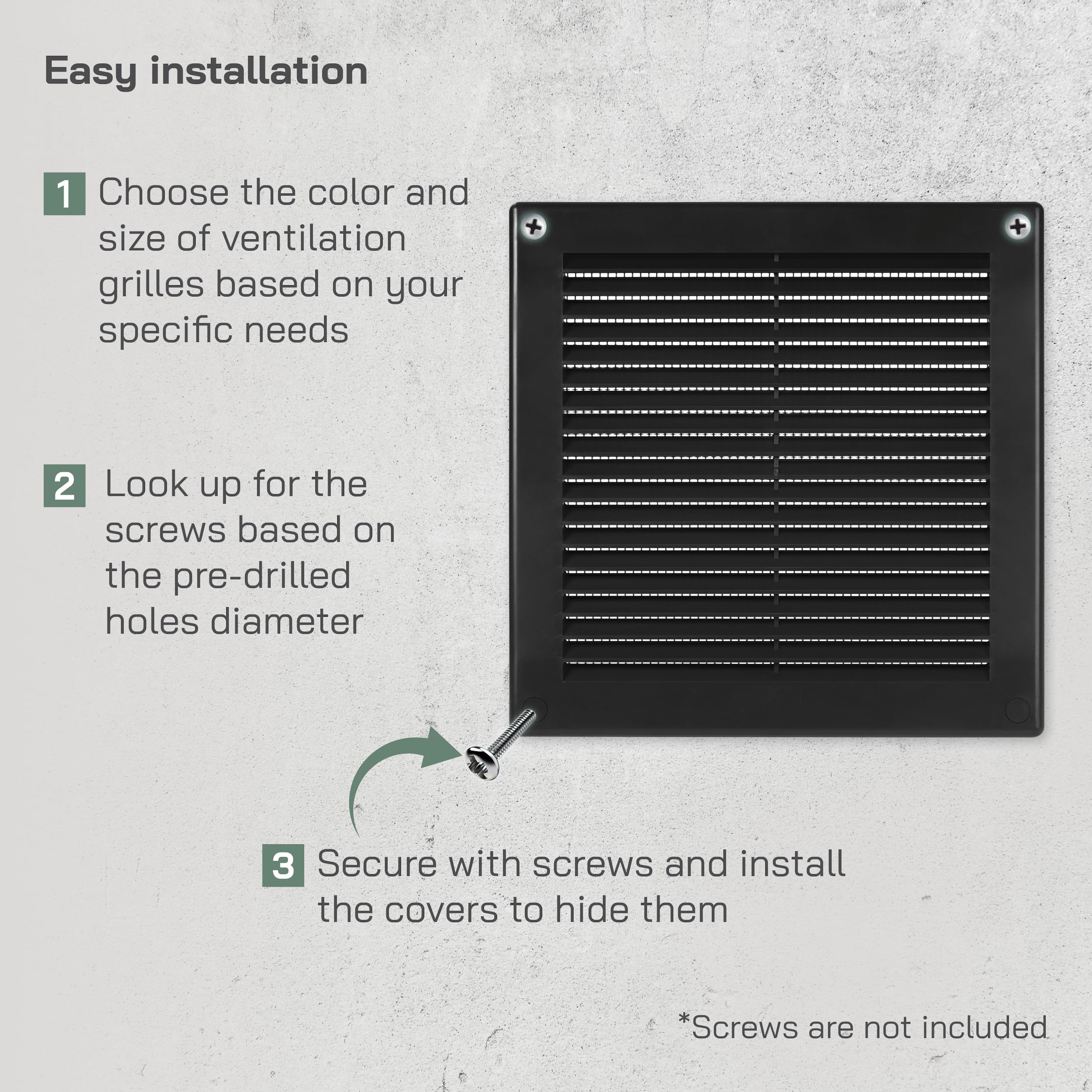 Vent Systems 200 x 200 mm / 8'' x 8'' Inch Black Soffit Vent Cover, Pack of 2, Flat Square Air Vent Louver, Grille Cover - Image 4