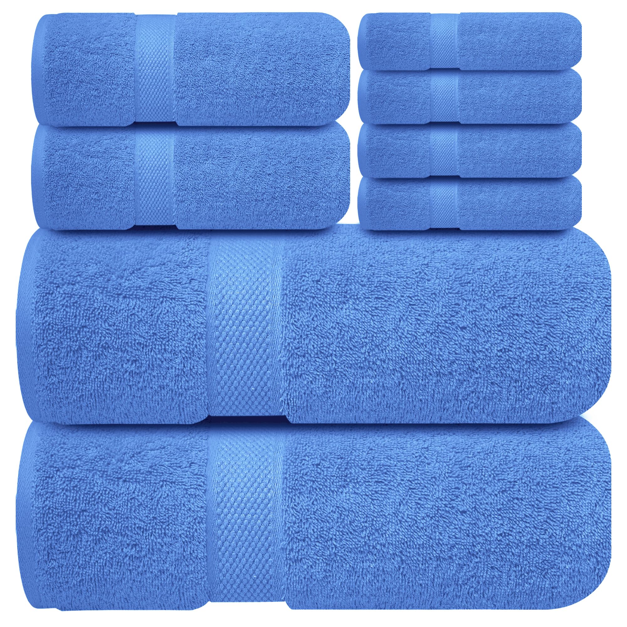Infinitee Xclusives Premium Bath Towel Set 8-Piece (2 Bath Towels, 2 Hand Towels, 4 Washcloths), Super Absorbent Soft 100% Ring-Spun Cotton for Spa, Gym, Hotel & Bathroom |Eloquent Blue|