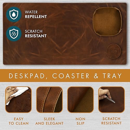 Miniatura 5 de Elizo Juego de alfombrillas de escritorio de cuero real (32 x 16), funda de escritorio grande para escritorio, protector de computadora, juegos,